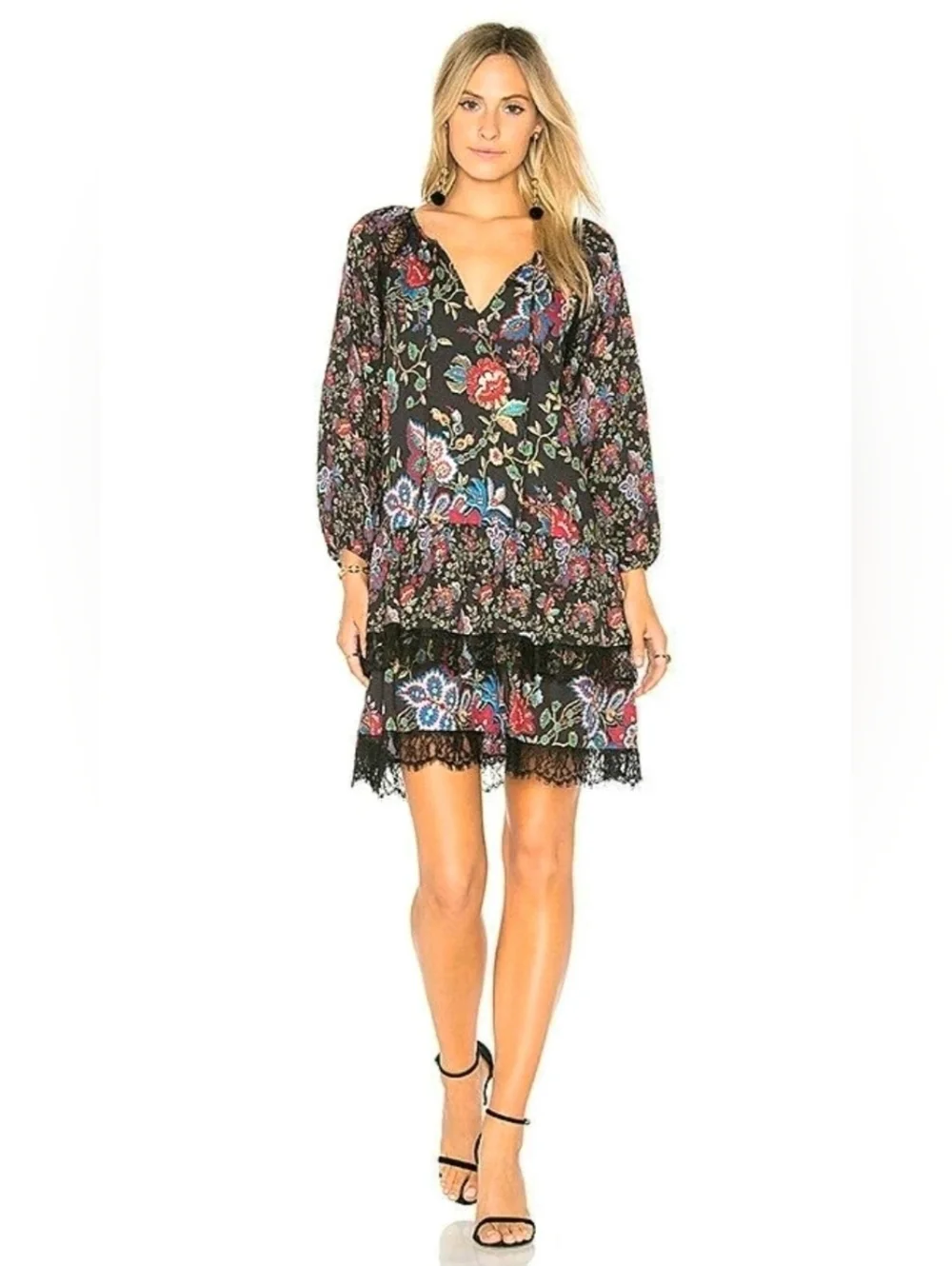 ALICE + OLIVIA LAKITA FLORAL LACE TUNIC DRESS.